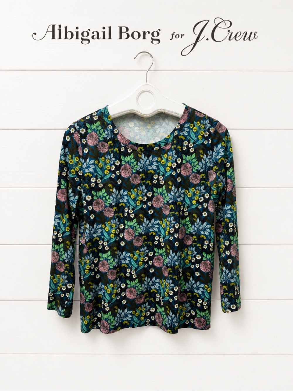 ABIGAIL BORG for J.CREW Navy Multicolor Floral Cotton Long Sleeve Top Size M